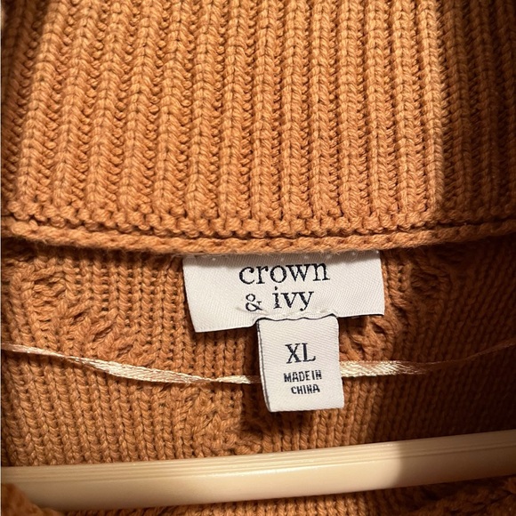 Crown & Ivy Cable Knit Turtleneck Sweater Dress - Camel Tan Womens Size XL - Picture 3 of 5